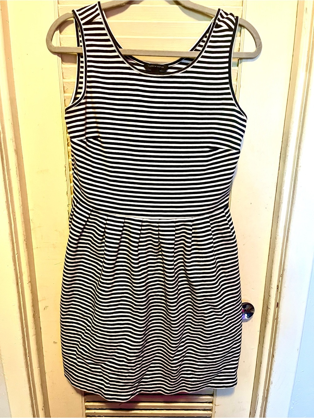 Tommy Hilfiger Black and White Striped Sleeveless Mini Dress